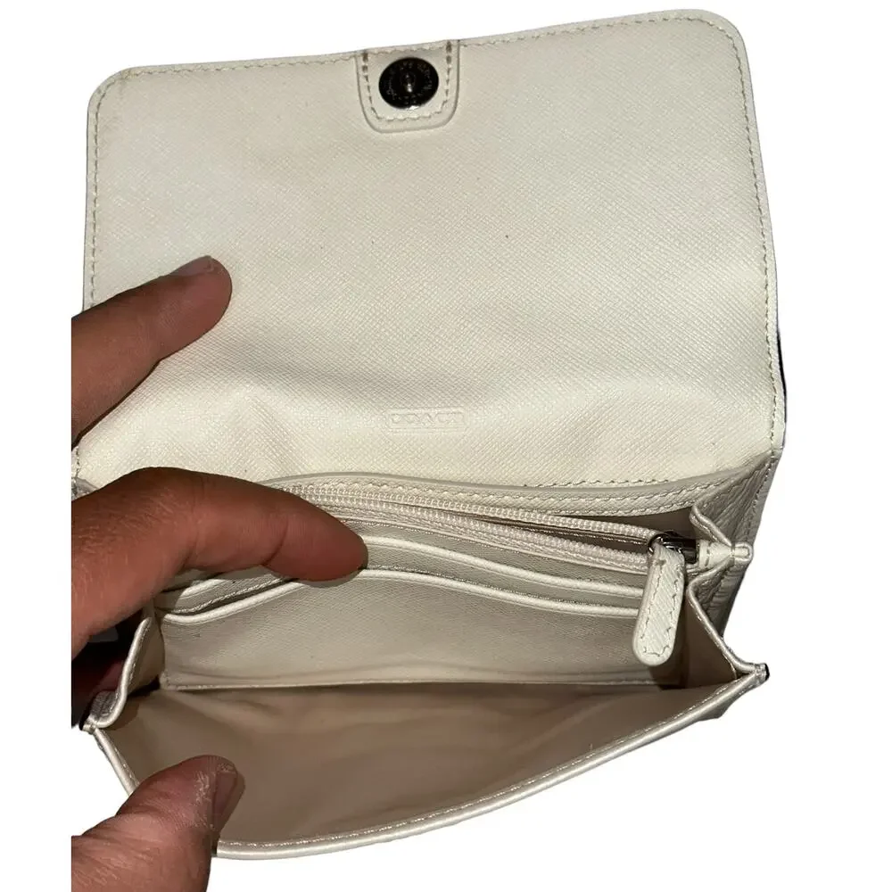 Coach Pearl Cream Metallic Crossbody Wallet Convertible Leather Crossbody Purse - Picture 5 of 14